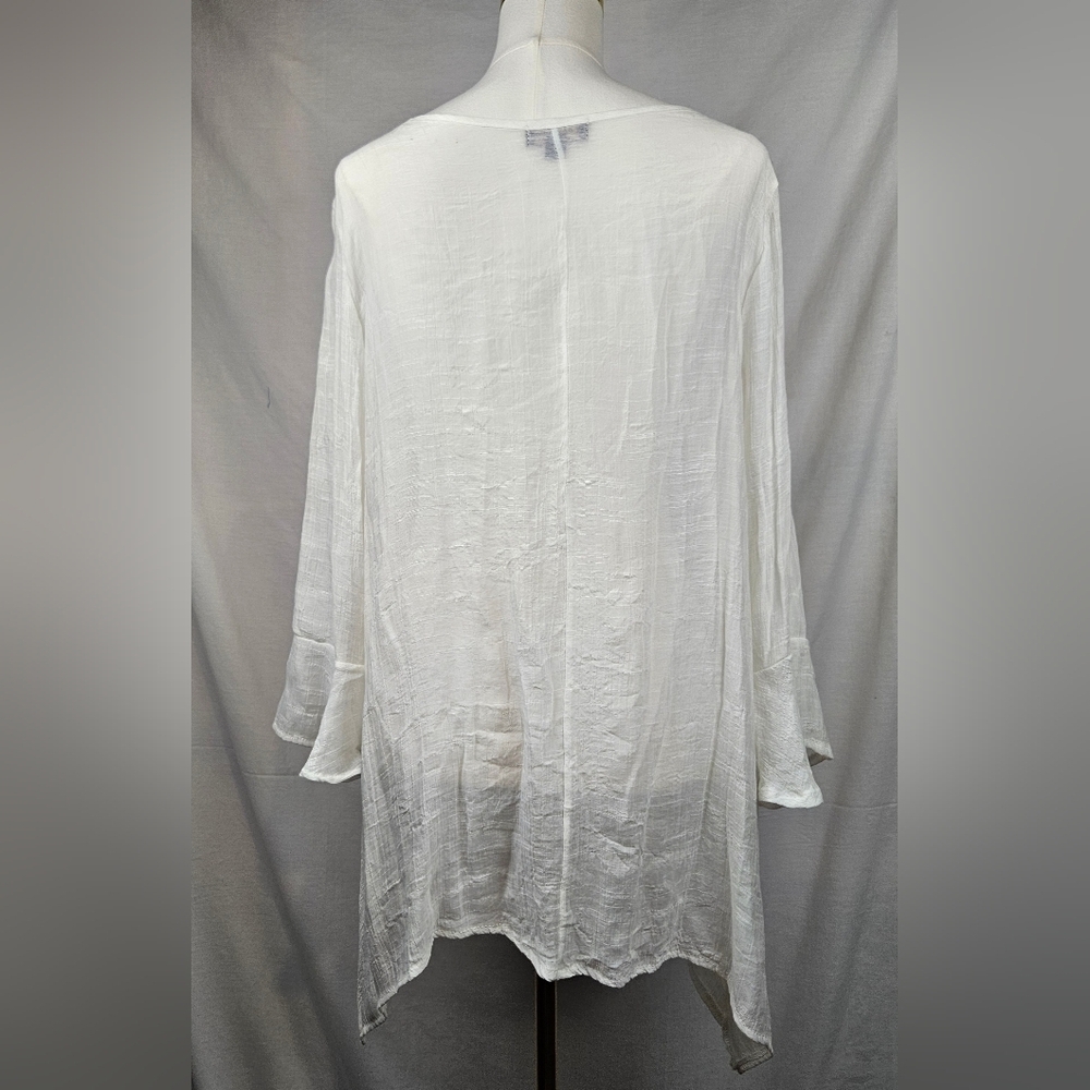 Cal Style‎ Women's Ivory Chiffon Tunic Top Sz L Boho Beach Coverup - Picture 2 of 6